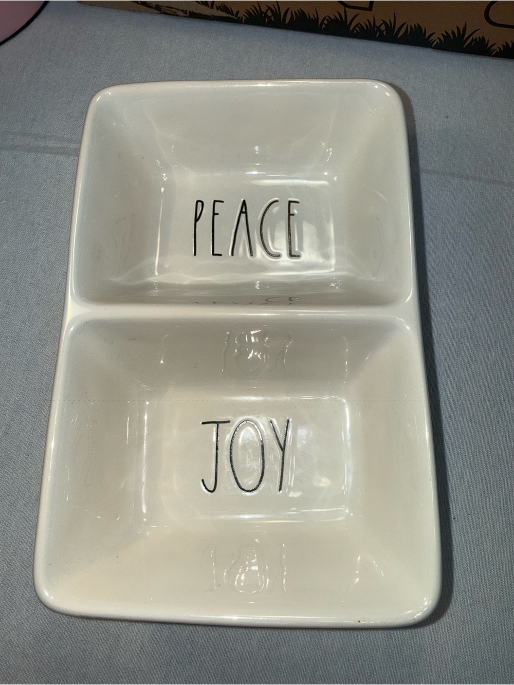 Rae Dunn White 'Peace Joy' Double Serving Dish